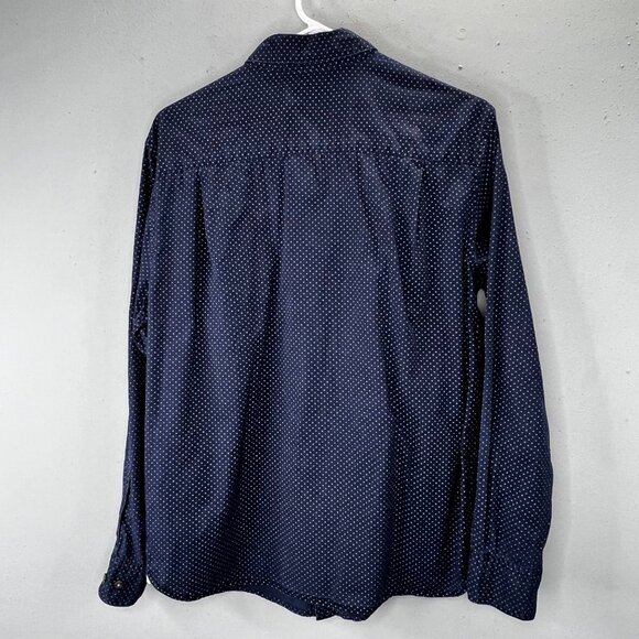 Moda Campia Button Up Shirt M Men Blue Long Sleeve Pocket Squares Pattern - Picture 3 of 6